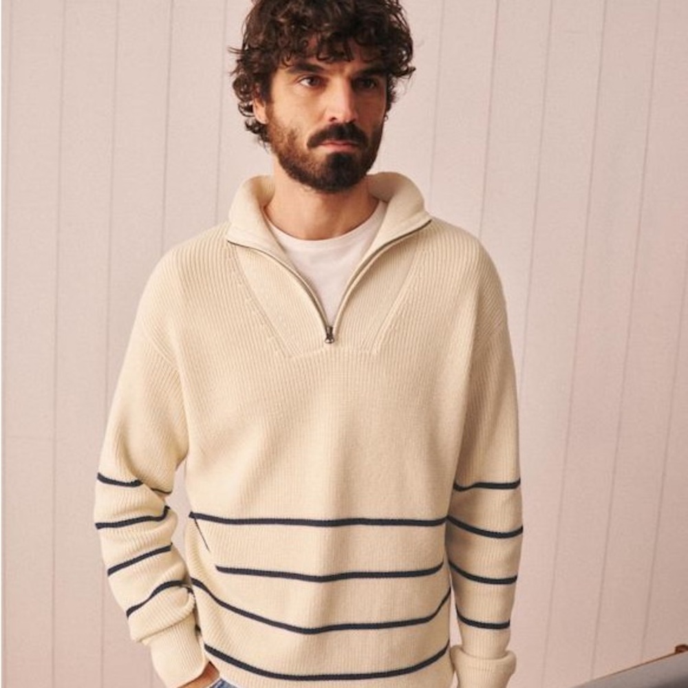 Octobre NEW Men's Cream Striped Sweater